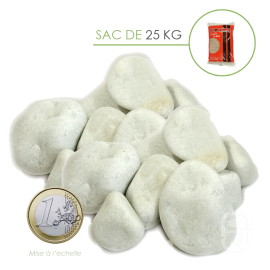 Galets de Marbre Blanc Carrare 25/40 - sac 25 Kg