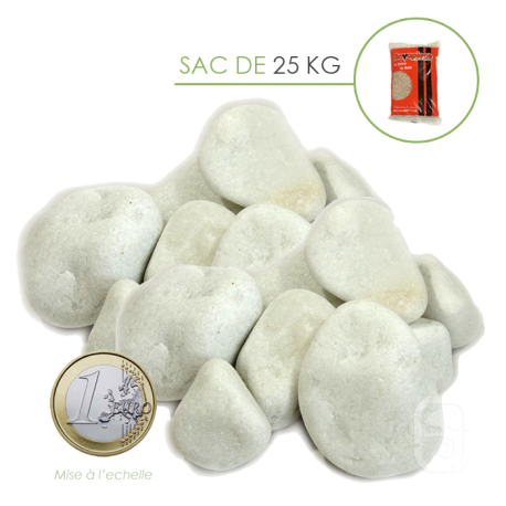 Galets de Marbre Blanc Carrare 25/40 - sac 25 Kg Galets de Marbre Blanc Carrare 25/40 - sac 25 Kg