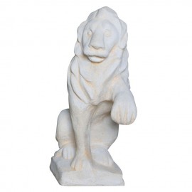 Lion assis regarde à gauche ton pierre vieillie - 40cm