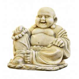 Statue Bouddha Chinois rieur ton vieilli - H 35cm