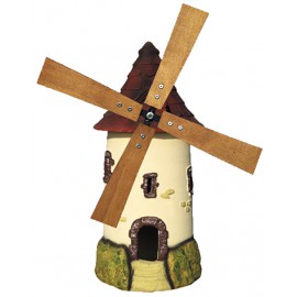 Moulin à roue ton crème au toit couleur tuile - H 72 cm