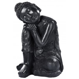 Statue Bouddha penseur béton ciré noir - H 58 cm