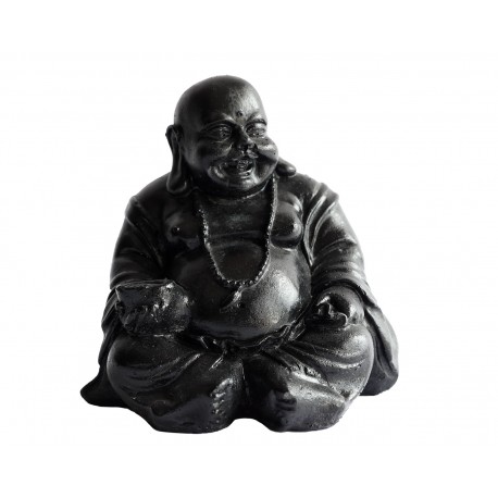 Statue mini Bouddha rieur ciré noir - H 20 cm