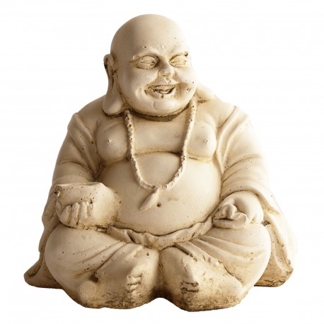 Statue mini Bouddha rieur ton pierre - H 20 cm