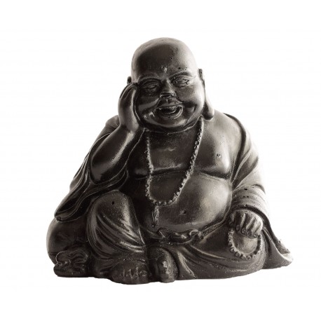 Statue mini Bouddha à la coupe ciré noir - H 15 cm