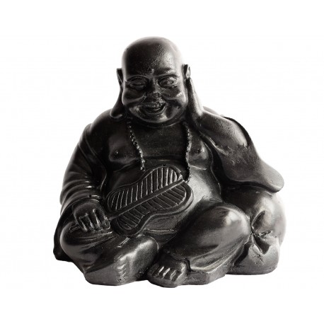 Statue mini Bouddha au bracelet ciré noir - H 14 cm