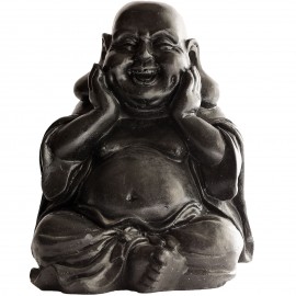 Statue Bouddha Chinois joyeux ciré noir - H 28cm