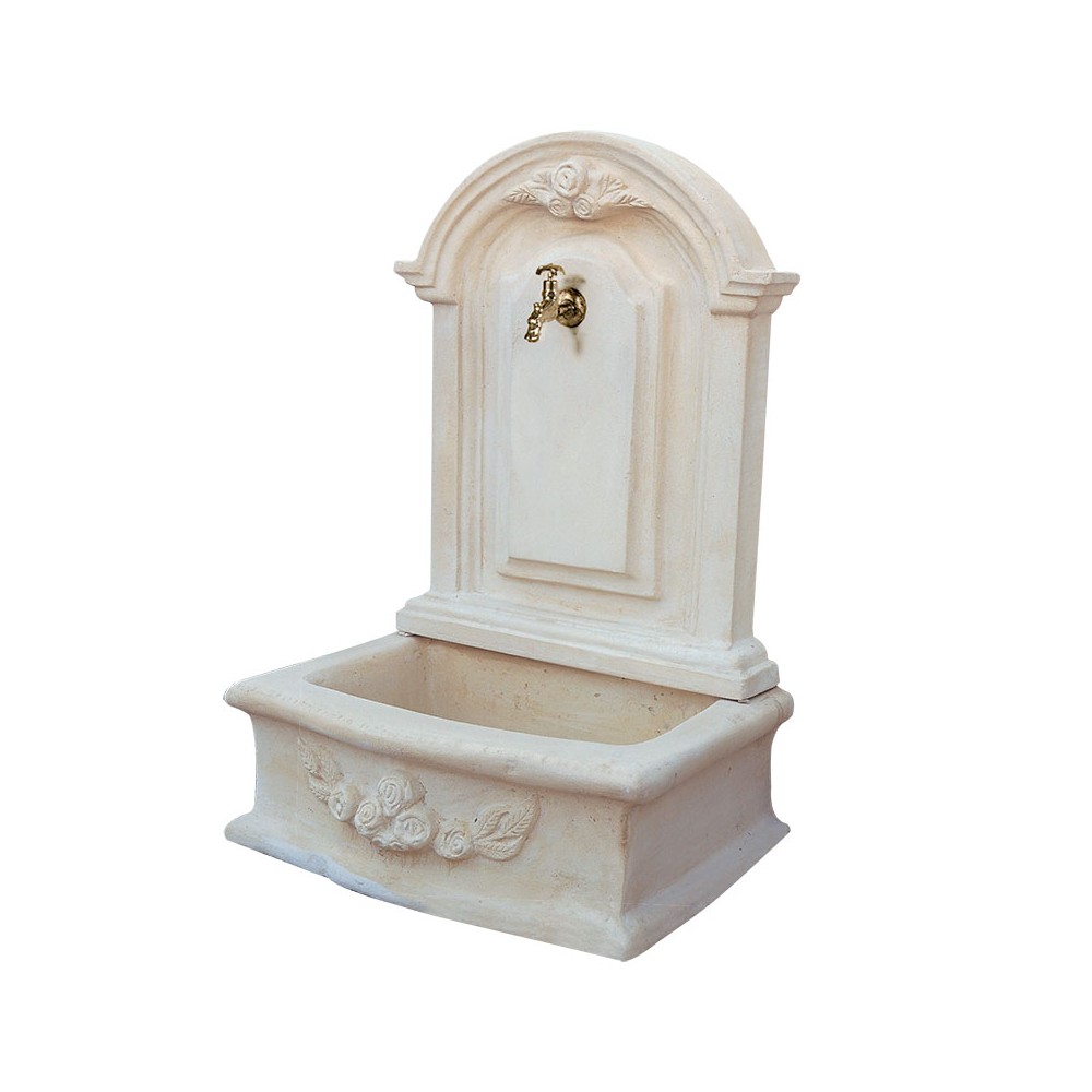 Fontaine murale romantique pierre vieillie - H 119cm