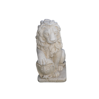 Lion assis regarde à droite ton pierre vieillie - 40cm