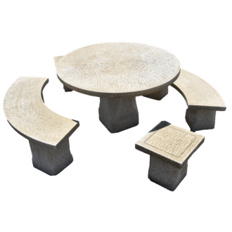 Salon rond 1 table, 2 bancs et 2 tabourets