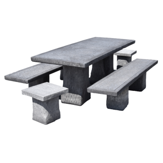 Salon rectangulaire 1 table, 2 bancs et 2 tabourets ton gris