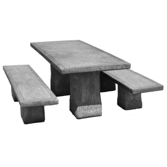 Salon rectangulaire 1 table et 2 bancs ton gris