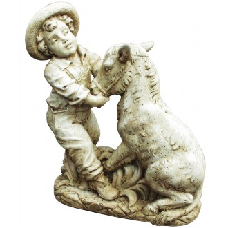 Statue de l'âne et l'enfant ton vieilli