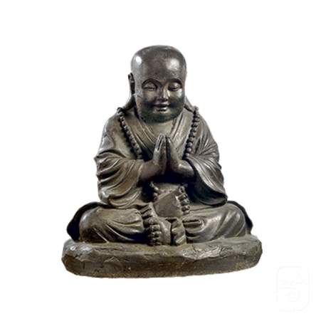 Statue moine assis en béton ciré noir - H 36cm